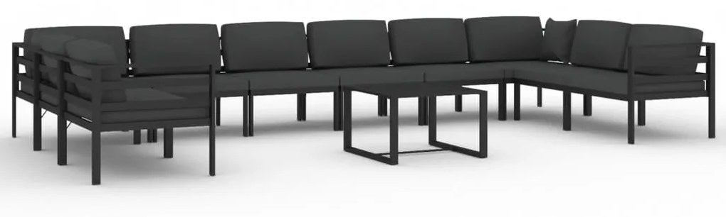 Set divani da giardino 11 pz con cuscini in alluminio antracite