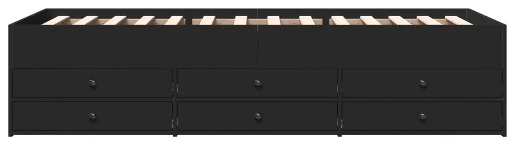 Divano letto con cassetti nero 100x200 cm in legno multistrato