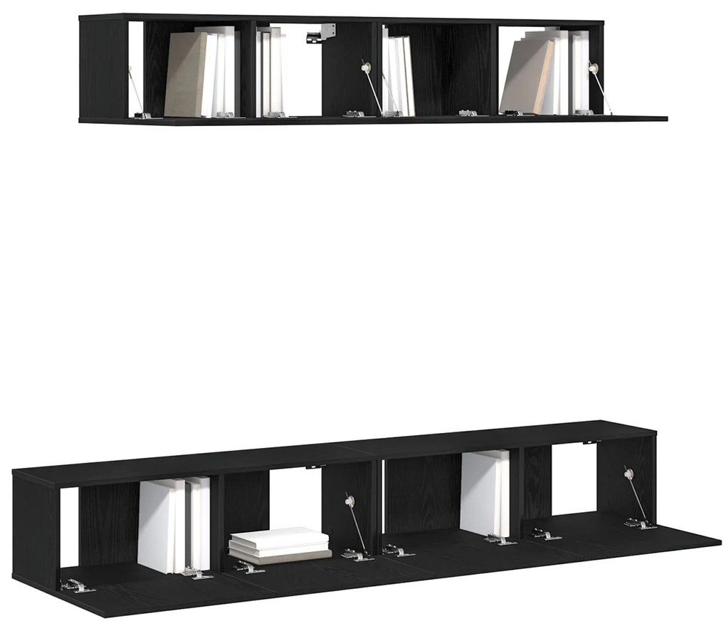 Set di mobile tv a 4 pezzi in legno ingenerizzato nero