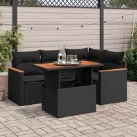 Set Divani da Giardino 5 pz con Cuscini Nero Polyrattan Acacia 3327478