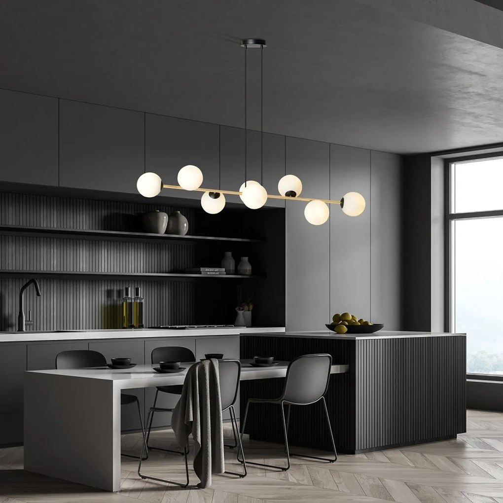 Lampadario a sospensione GRAVITY 8 Nero/Bianco e Oro 8xE14