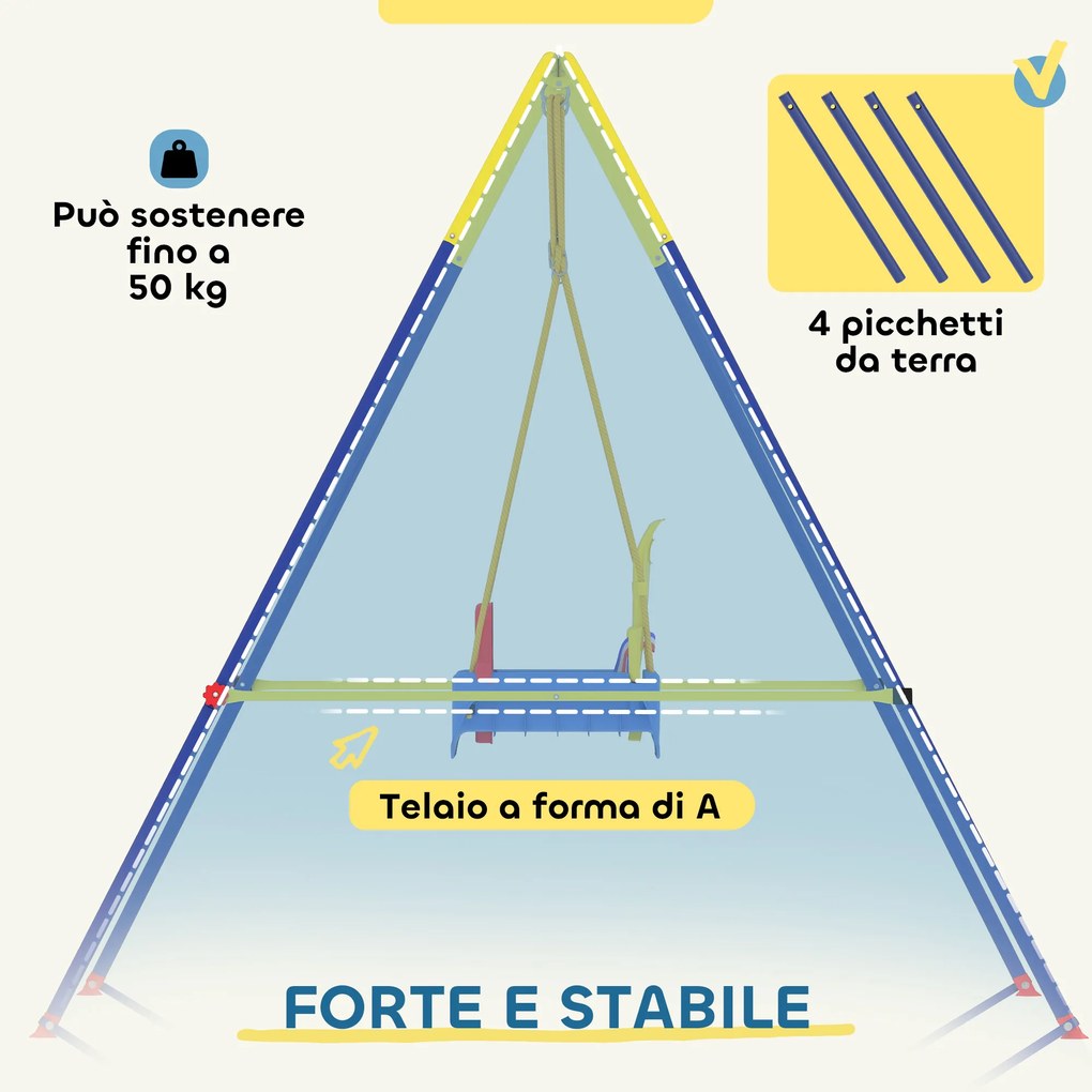 Altalena da Giardino per Bambini Trasformabile 3 in 1 Telaio in Metallo Blu...