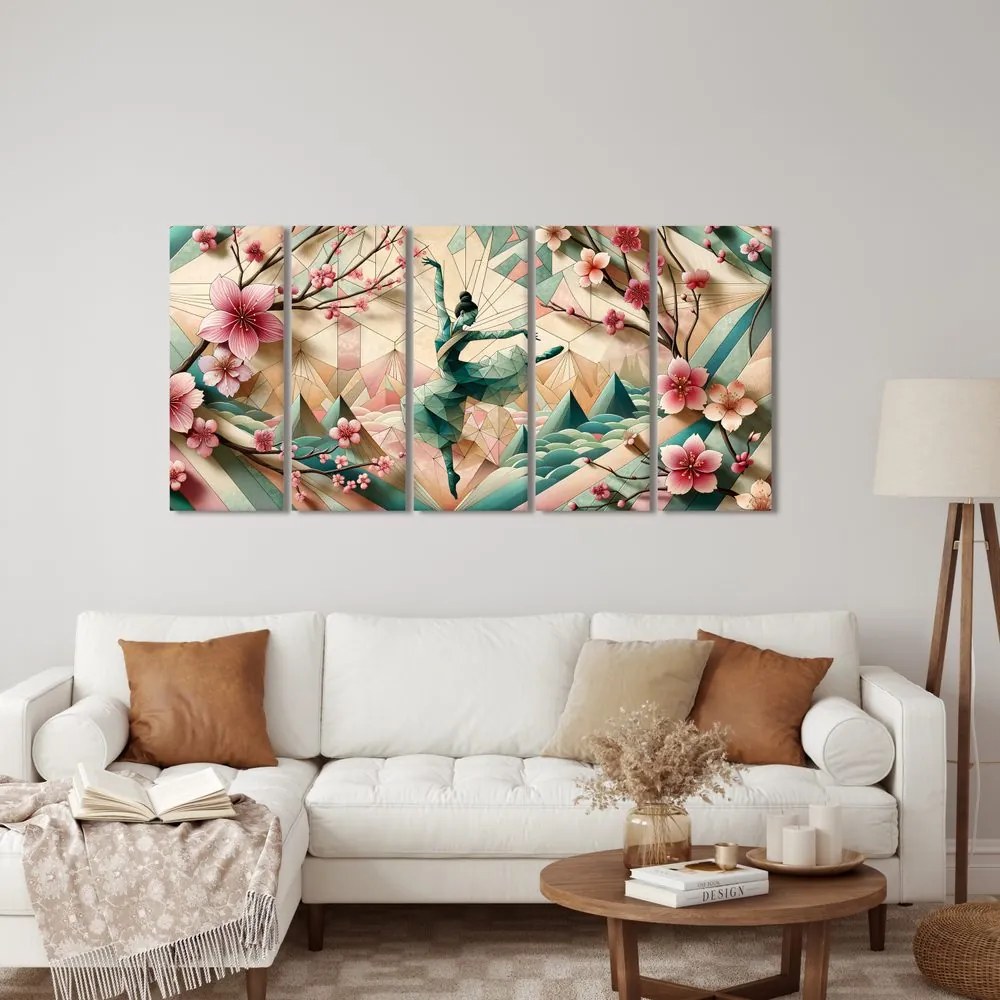 Quadri 5 pezzi – Ballerina geometrica in movimento