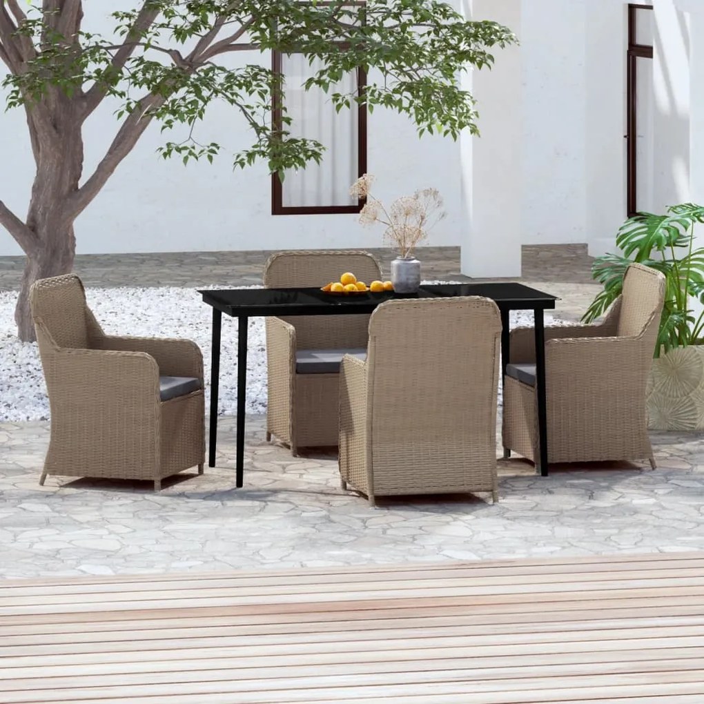 Set da pranzo per giardino 5 pz con cuscini marrone