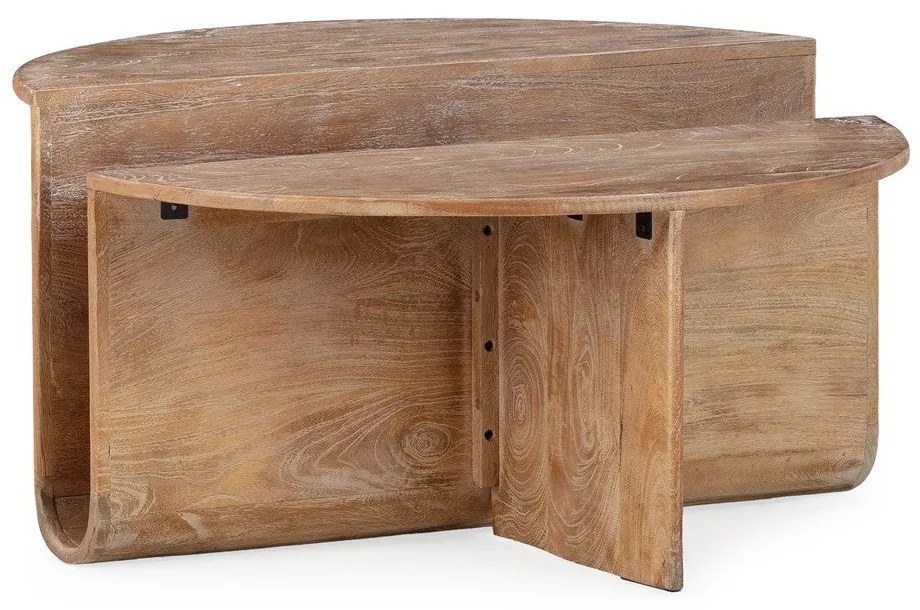 Tavolino da salotto rotondo colore naturale scuro in mango massiccio ø 80 cm Divya – MOME