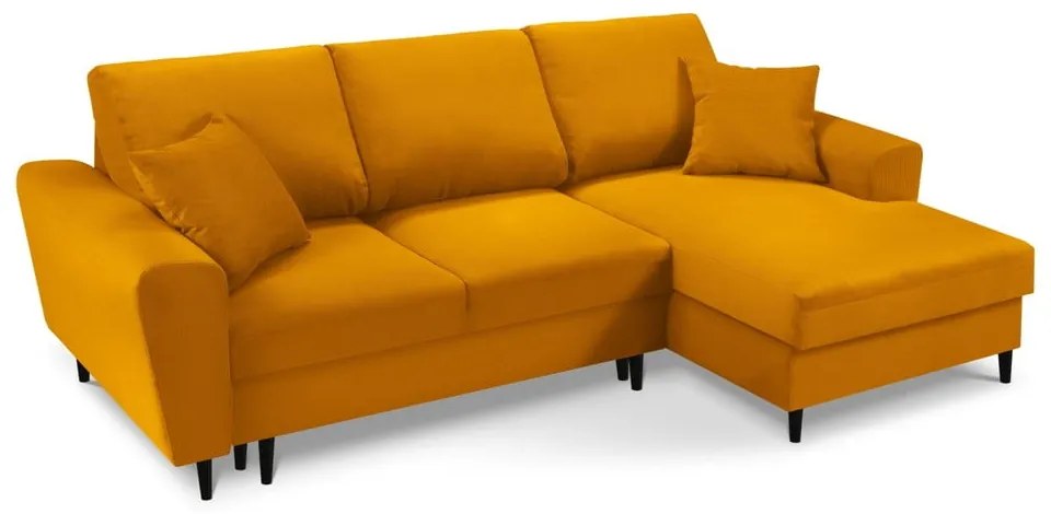 Divano angolare color senape allungabile e con contenitore (con penisola a destra/con chaise lounge) con rivestimento in velluto a coste Kyoto – Cosmopolitan Design