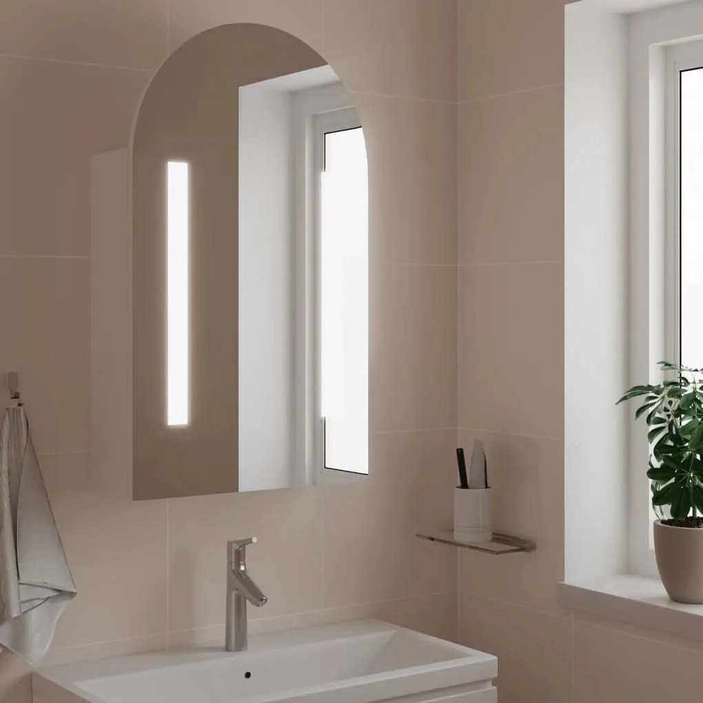 Armadietto bagno con specchio e led ad arco bianco 42x13x70 cm