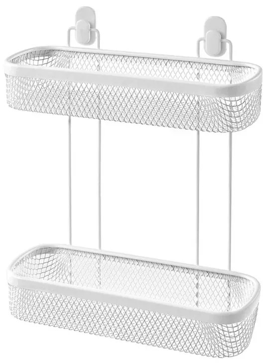 Mensola bagno rettangolare bianco in acciaio con 2 ripiani – Taki