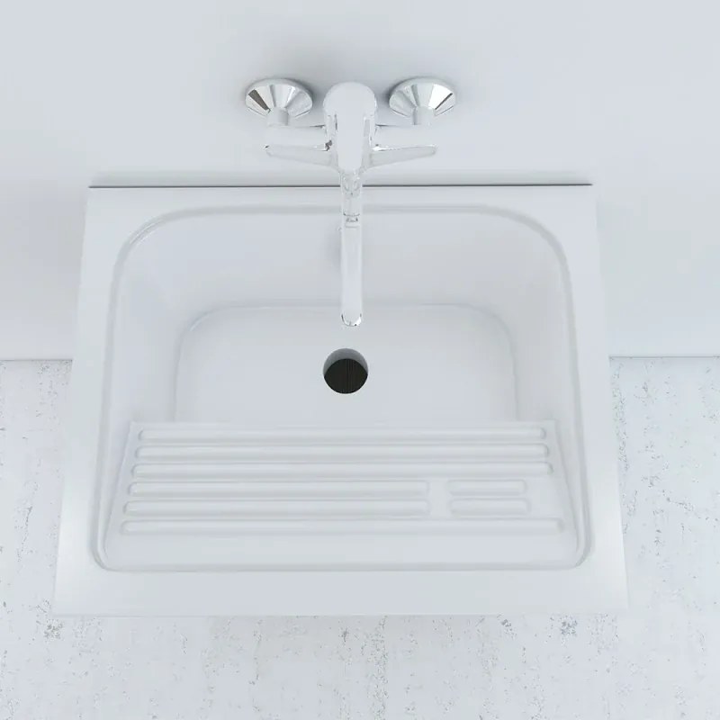 Mobile Lavatoio Bianco Lucido in ceramica 60x50 cm con strofinatoio integrato