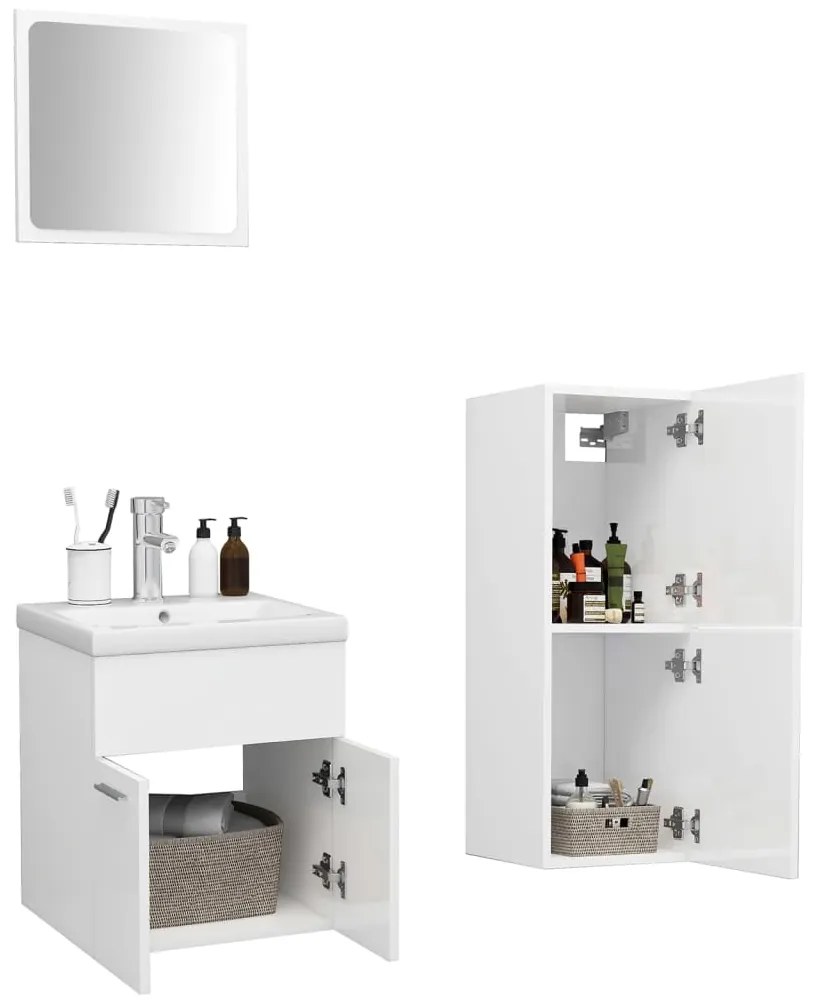 Set mobili da bagno bianco lucido in legno multistrato