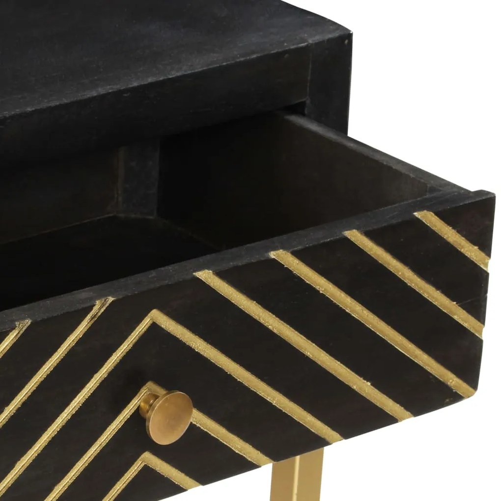 Tavolo consolle nero e oro 90x30x75cm legno massello di mango