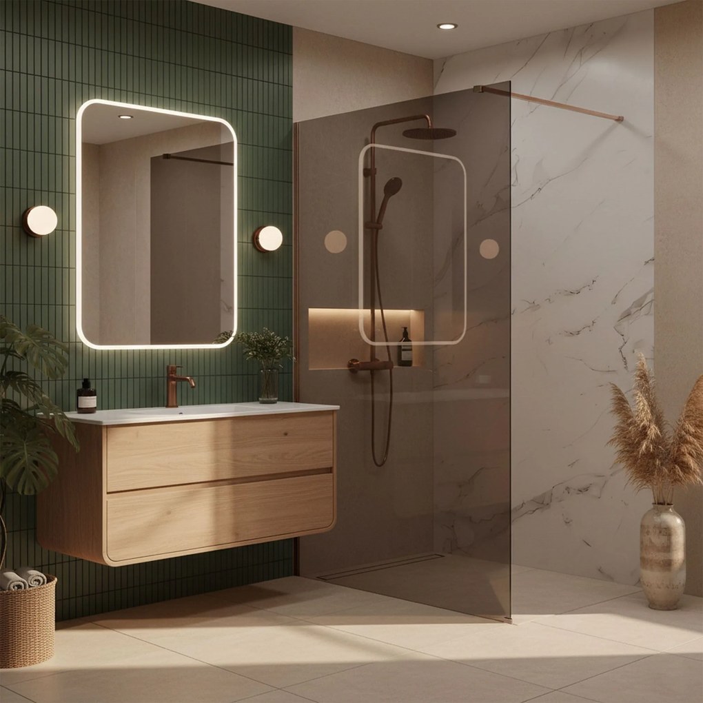 Parete doccia Rea Flexi Brown / Brush Copper 140