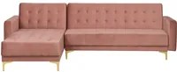 Divano letto angolare in velluto rosa capitonn in tessuto moderno a L componibile a 4 posti Chaise Longue versione sinistra