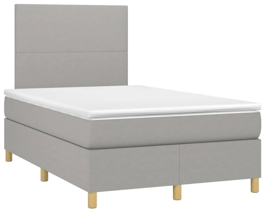 Letto a molle materasso e led grigio chiaro 120x200 cm tessuto