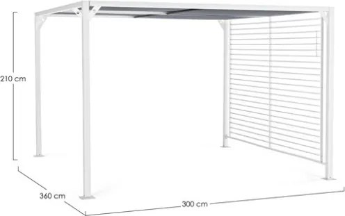 Pergola In Alluminio 3x3,6 m Gazebo Bianco Con Tettuccio Scorrevole Grigio Noah Bizzotto