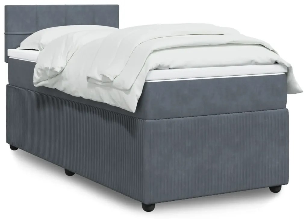 Giroletto A Molle Con Materasso Grigio Scuro 90x200 Cm Velluto /
