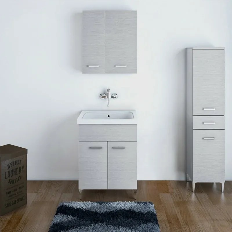 Mobile lavatoio grigio 60x50 cm con vasca e strofinatoio integrato in ceramica