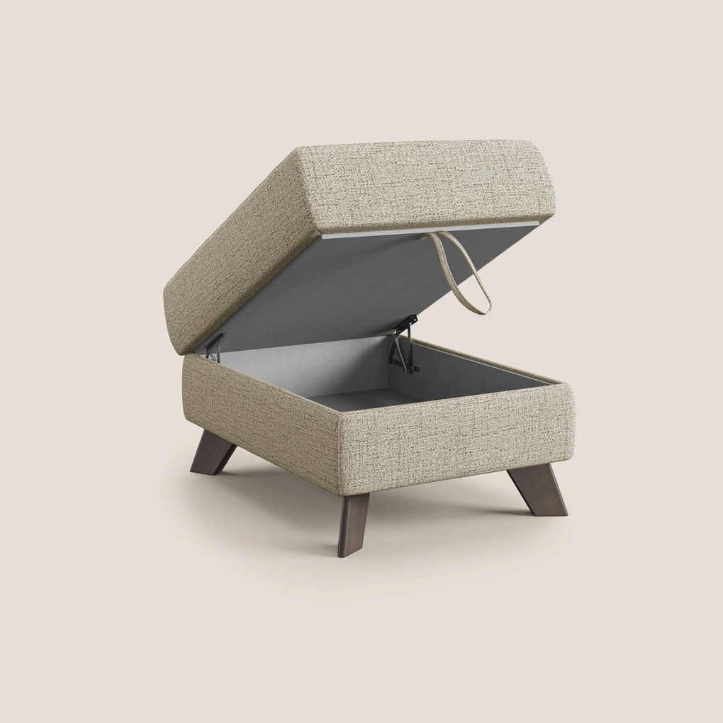 Moon Pouf contenitore e piedini alti in tessuto morbido impermeabile fiammato T03 beige