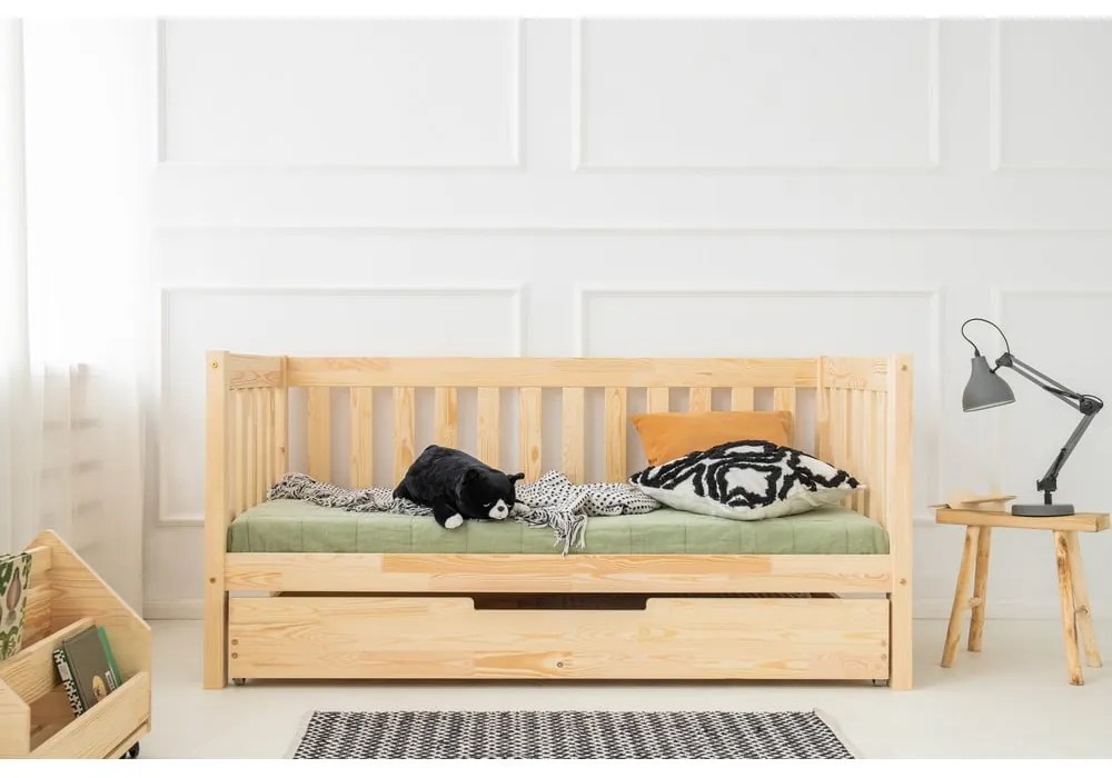 Letto da bambini estraibile di colore naturale con contenitore con rete inclusa 90x190 cm CPP – Adeko