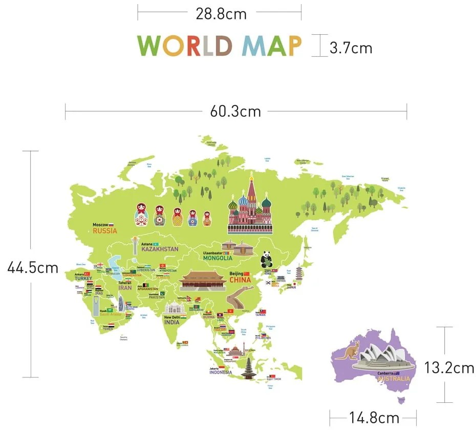 Adesivo per bambini per muro 120x150 cm Giant World Map – Ambiance