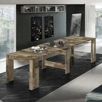 Tavolo da pranzo moderno, Made in Italy, Consolle allungabile fino a 12 posti, con portallunghe, cm 51/300x90h77 Acero