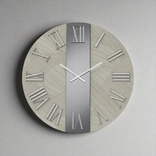 Orologio rotondo D60 cm BILLY in legno rivestito con parato e vetro Fumč