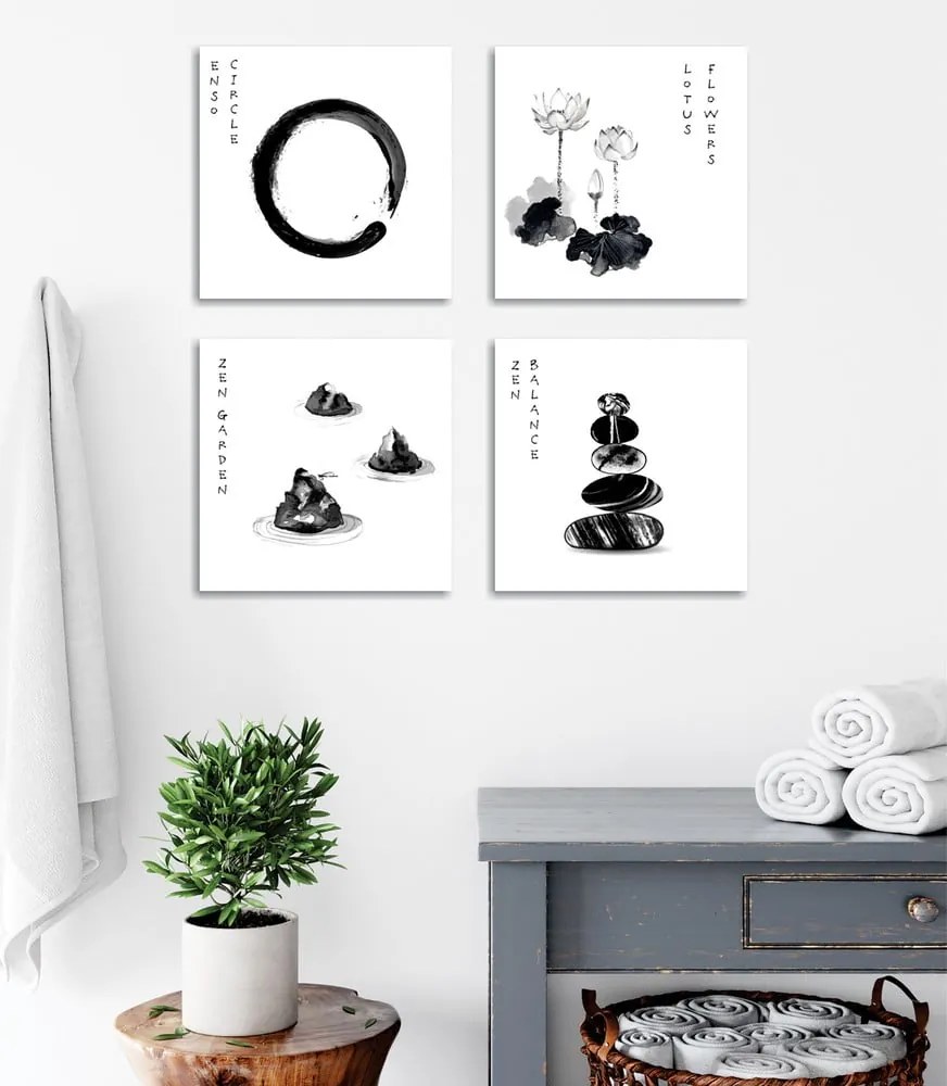 Quadri in set di 4 pezzi 30x30 cm Japanese Zen - Wallity