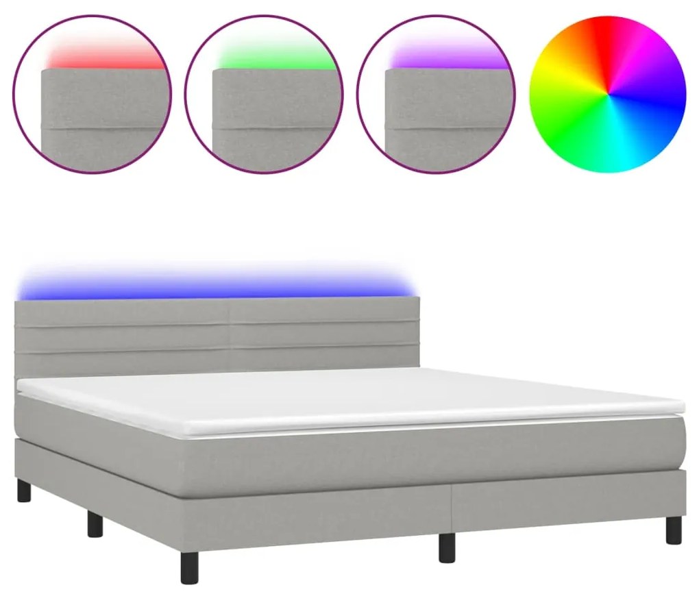 Letto a Molle Materasso e LED Grigio Chiaro 180x200 cm Tessuto