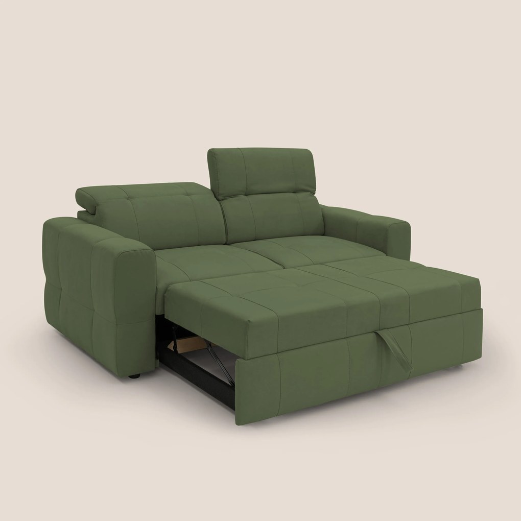 Kronos Divano con pouf estraibile poggiapiedi e poggiatesta reclinabili in morbida microfibra impermeabile T11 verde