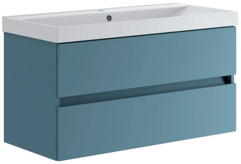 Mobile sottolavabo e lavabo Kora laccato opaco blu pacifico H 50 x P 45.5 cm 1 vasca 2 cassetti