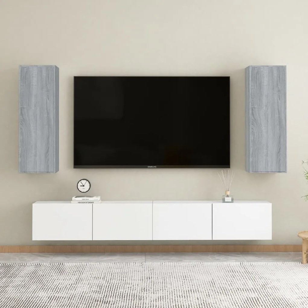 Mobili Tv 2 Pz Grigio Sonoma 30,5x30x90 Cm İn Legno Multistrato /