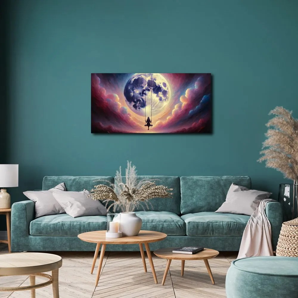 Quadro su tela – Altalena tra le nuvole e la luna
