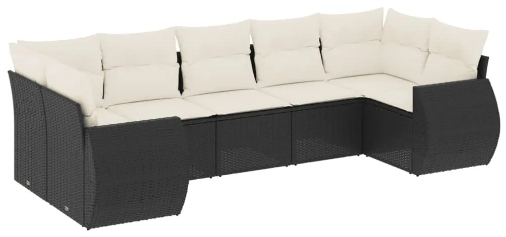 Set divani da giardino con cuscini 7pz nero polyrattan