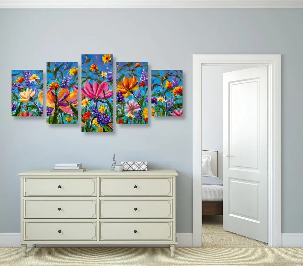 Quadri 5 pezzi – Fiori colorati sul prato