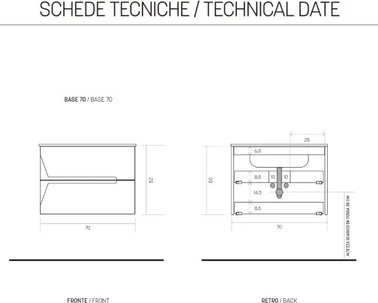 Mobile sospeso bagno HAITI 70 cm 2 cassetti Larice Bianco