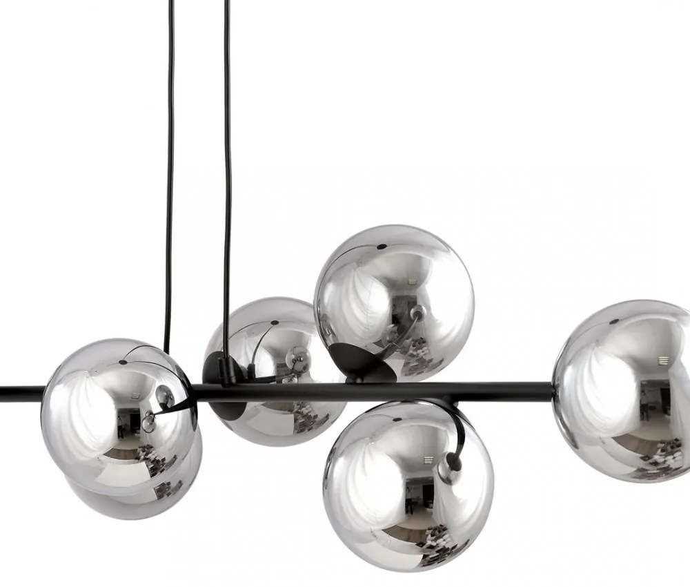 Lampadario a Sospensione in Acciaio e Vetro ROSSI 6 Nero 6xE14 Colore delle Sfere Grafite