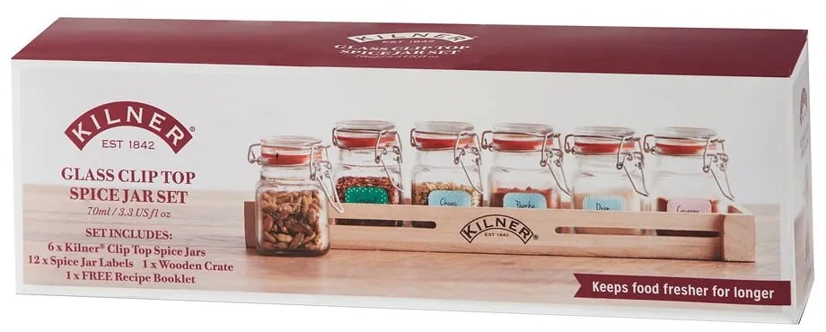 Set di 6 spezie in un ripiano di legno Herbs&amp;Spices - Kilner