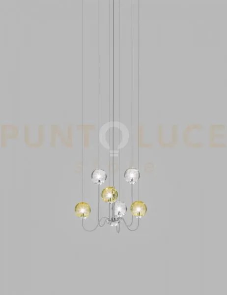 Puppet sospensione 6p multicolore 2 cromo lucido 6 luci attacco g9