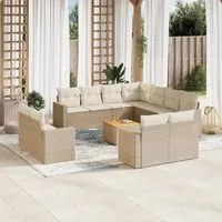 Set Divani da Giardino 12 pz con Cuscini Beige in Polyrattan 3224385