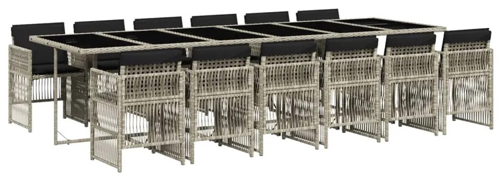 Set da pranzo da giardino 13pz con cuscini grigio in polyrattan