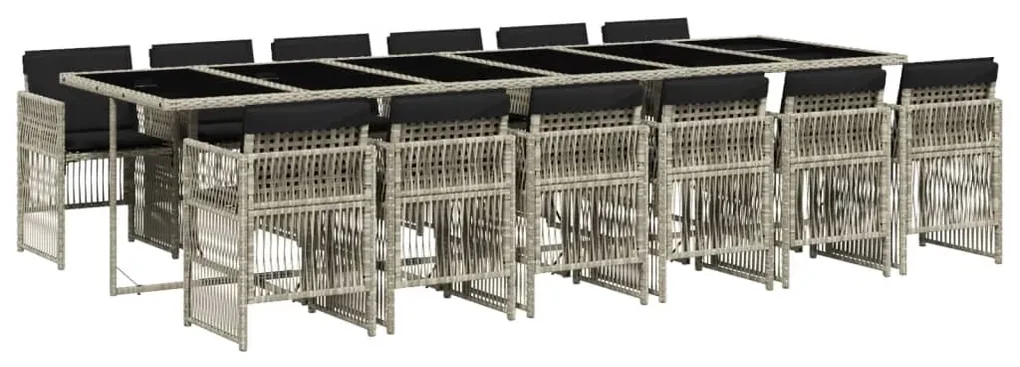 Set da pranzo da giardino 13pz con cuscini grigio in polyrattan