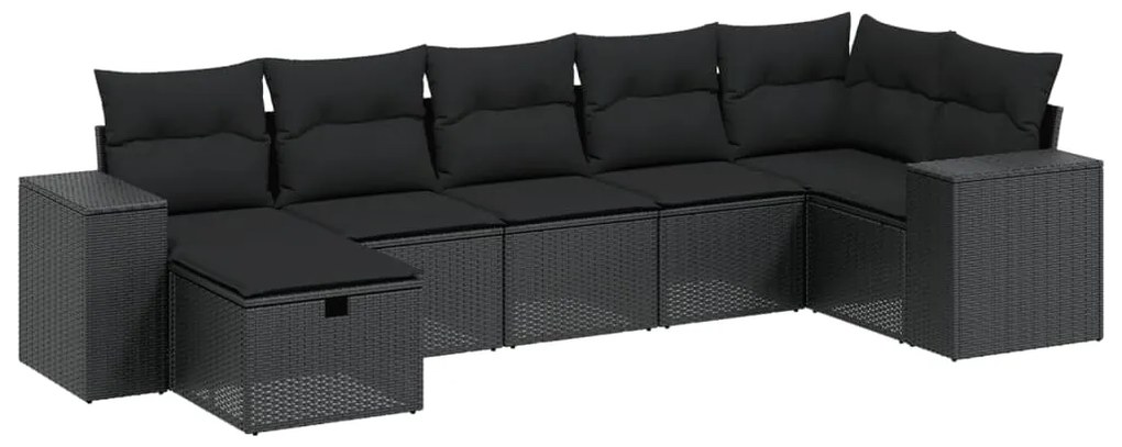 Set divani da giardino con cuscini 7pz nero polyrattan