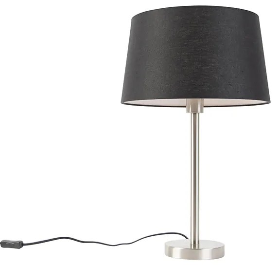 Lampada da tavolo moderna in acciaio con paralume nero 35 cm - Simplo