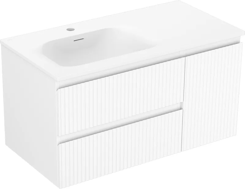 Mexen Rivel armadietto da bagno 90 cm con lavabo Vela sinistro, 2S, 1D, scanalato, bianco opaco - 91A23-09047-3-BBFFF01-W23L01