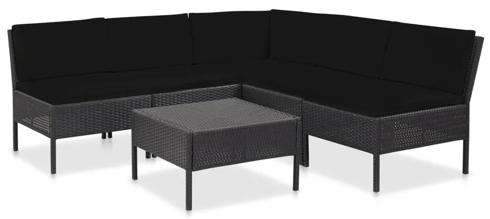 Set Divani da Giardino 6 pz con Cuscini in Polyrattan Nero