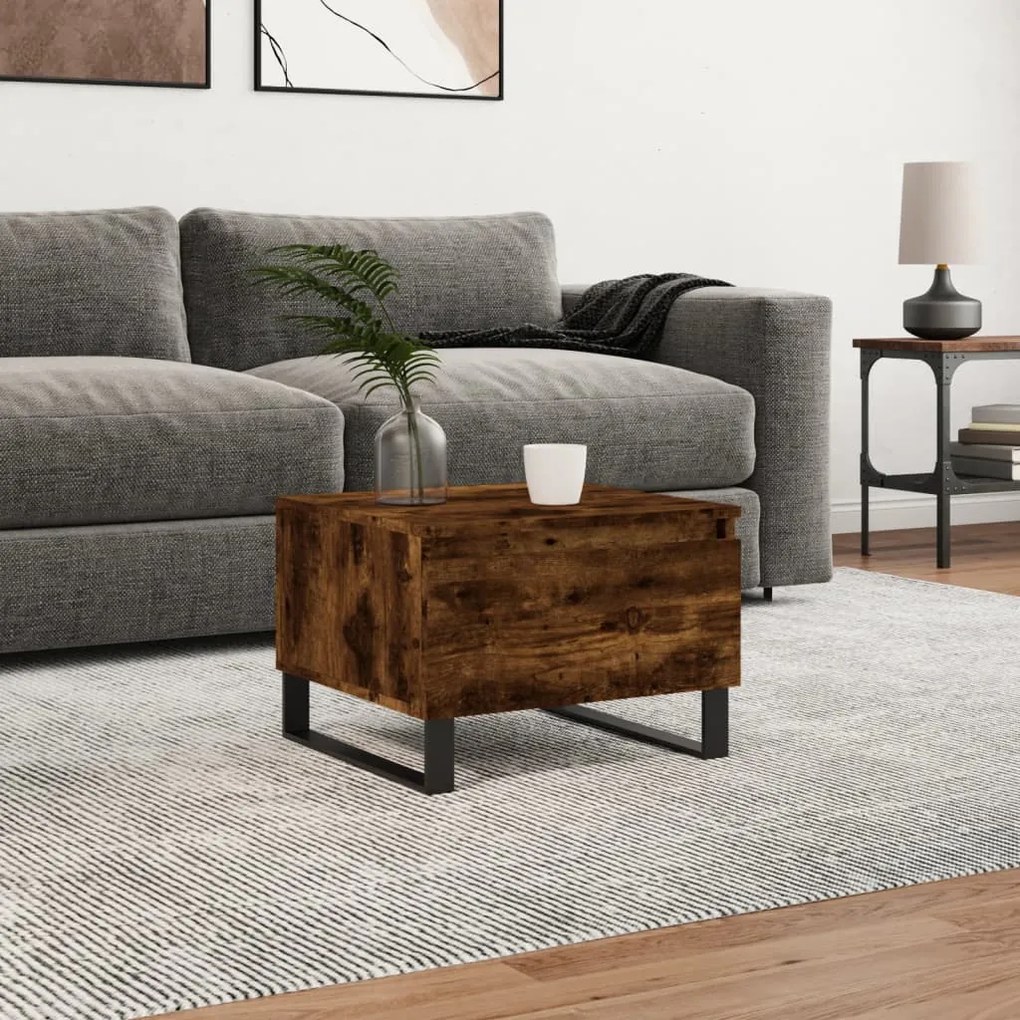Tavolino Da Salotto Rovere Fumo 50x46x35cm İn Legno Multistrato /