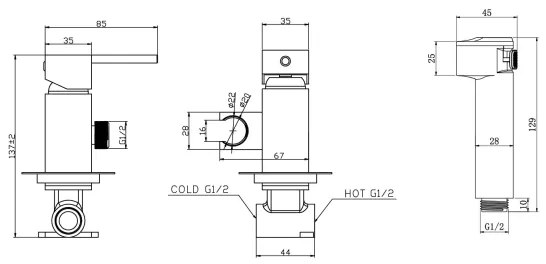 Aqualine - Rubinetto per bidet con doccia da incasso cromo lucido