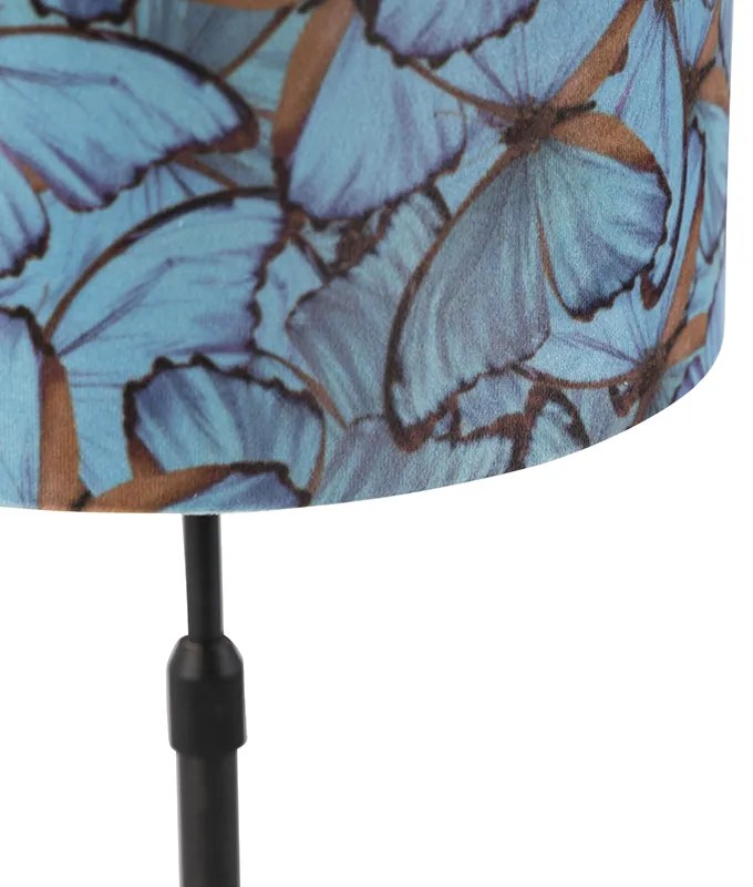 Lampada da tavolo nera con paralume in velluto con farfalle dorate 25 cm - Parte