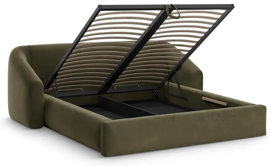 Letto matrimoniale imbottito verde con contenitore con rete inclusa 140x200 cm Campi – Cosmopolitan Design