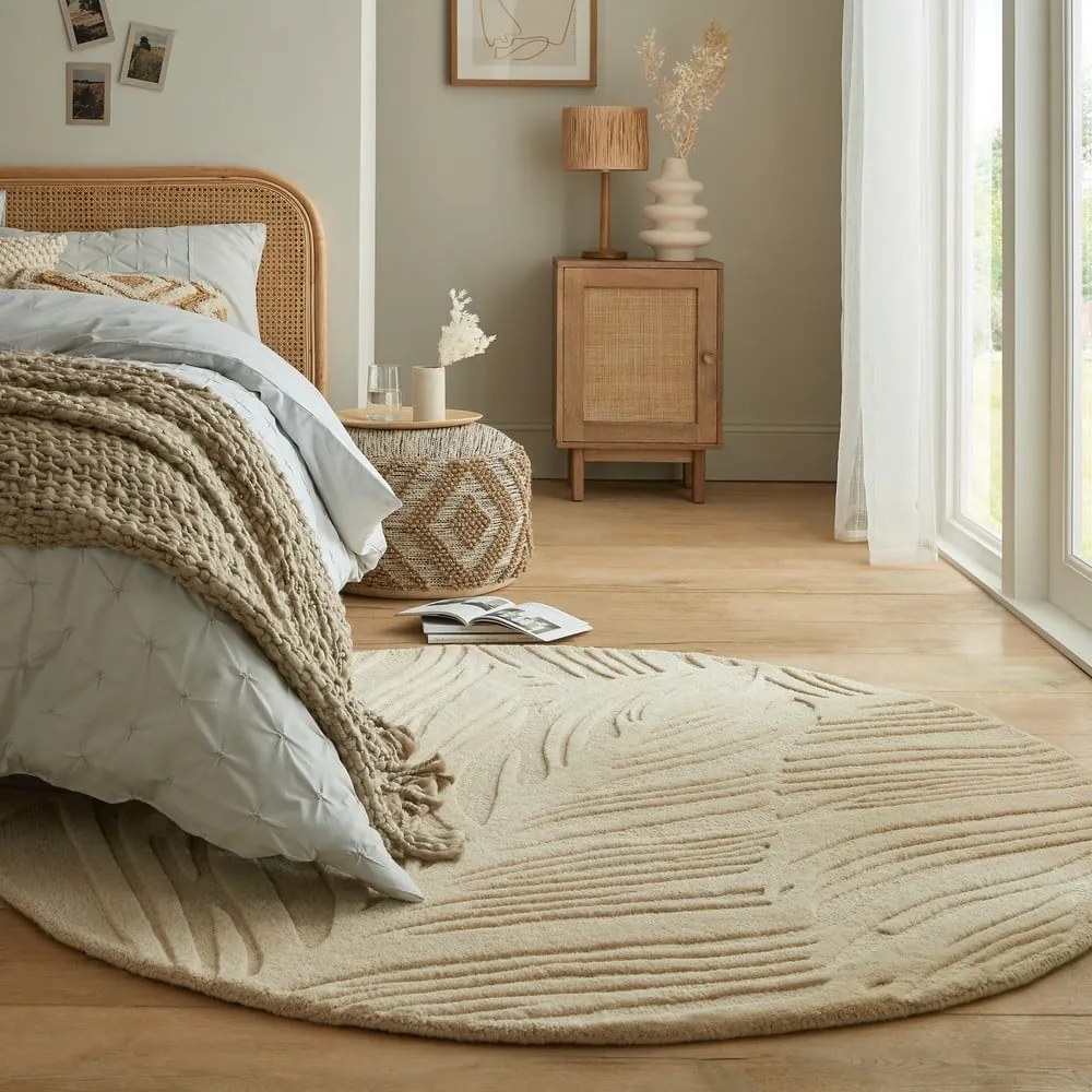 Tappeto rotondo in lana beige ø 160 cm Leaf - Flair Rugs